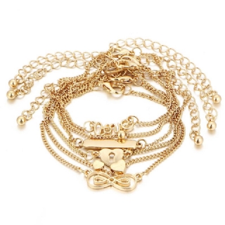 6 Kpl/setti Trendikäs Sydämenmuotoinen Lucky Chain Love Kullanvärinen Nilkkakoru Naisille