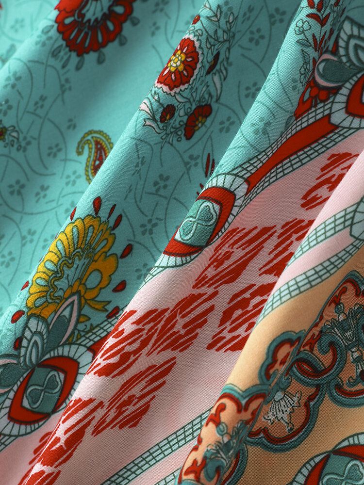 Miesten Etniset Paisley Print Stand Kaulus Lyhythihaiset Henley Paidat