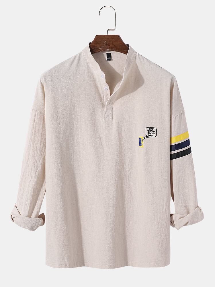 Miesten Fnuuy-kuvioinen Slogant-kirjonta Side Stripe Preppy Henley-paita