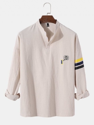 Miesten Fnuuy-kuvioinen Slogant-kirjonta Side Stripe Preppy Henley-paita