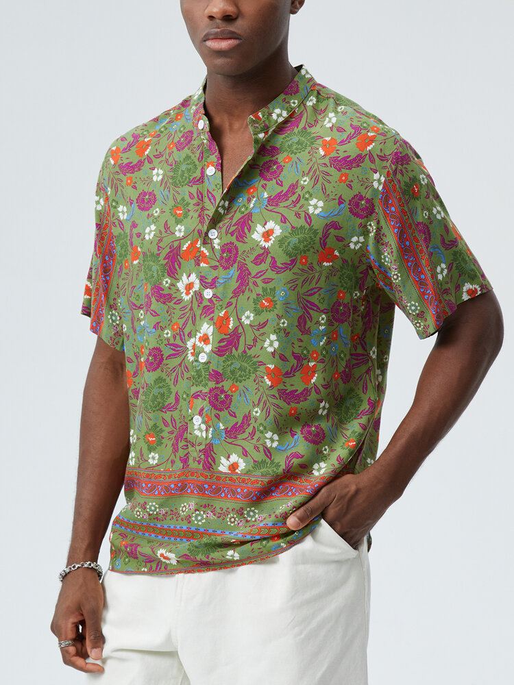 Miesten Kukkaiset Paisley Print Stand Kaulus Etniset Lyhythihaiset Henley Paidat