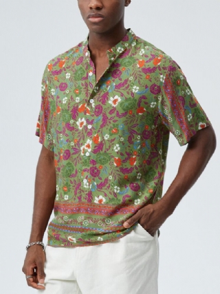 Miesten Kukkaiset Paisley Print Stand Kaulus Etniset Lyhythihaiset Henley Paidat