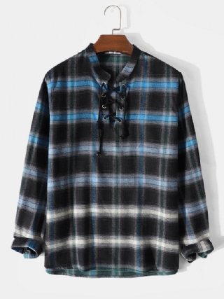 Miesten Plaid Ombre Bandage Edessä Rento Pitkähihaiset Henley Paidat