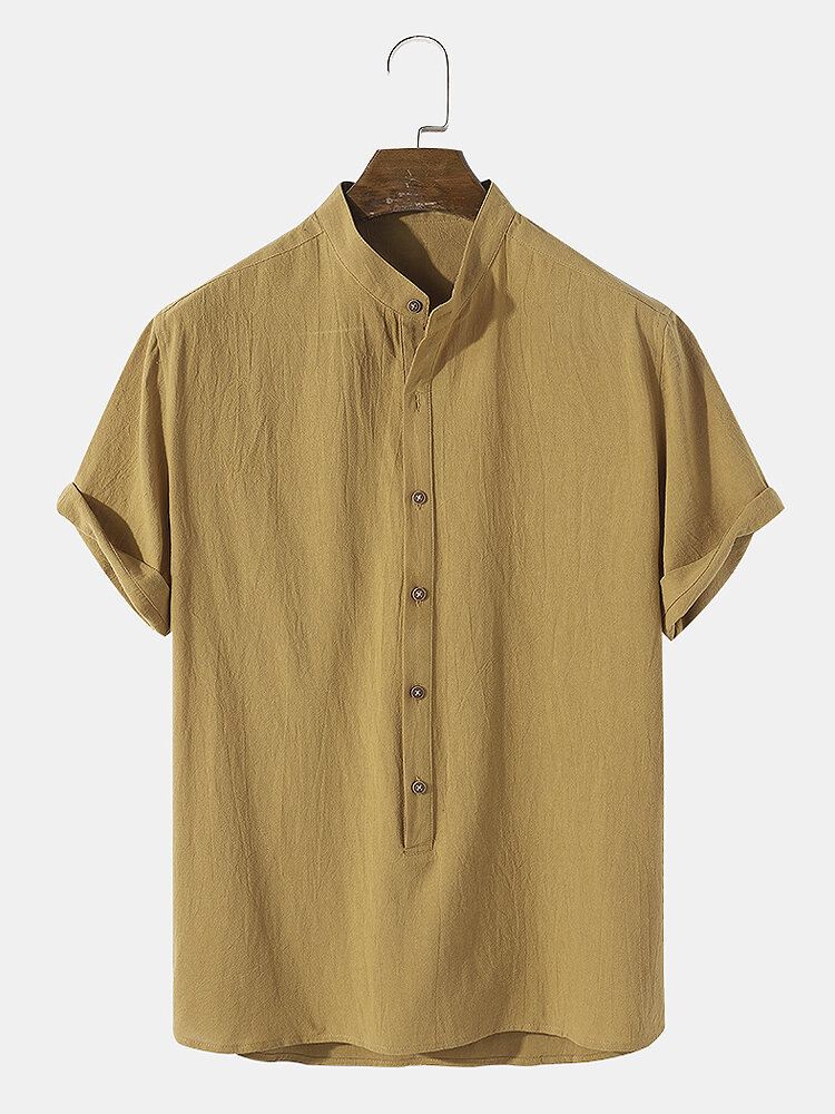 Miesten Tavallinen Basic Style Solid 100 % Puuvillaa Lyhythihainen Henley-paita