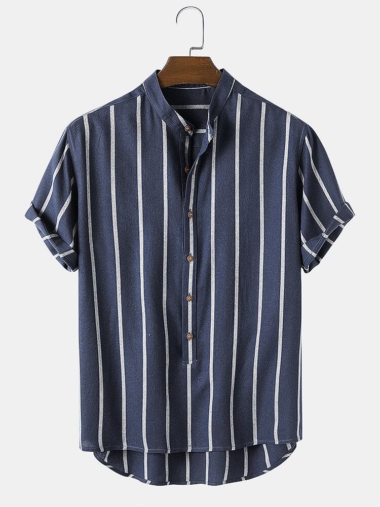 Miesten Vintage-raidalliset Mukavat Rento Henley-paidat