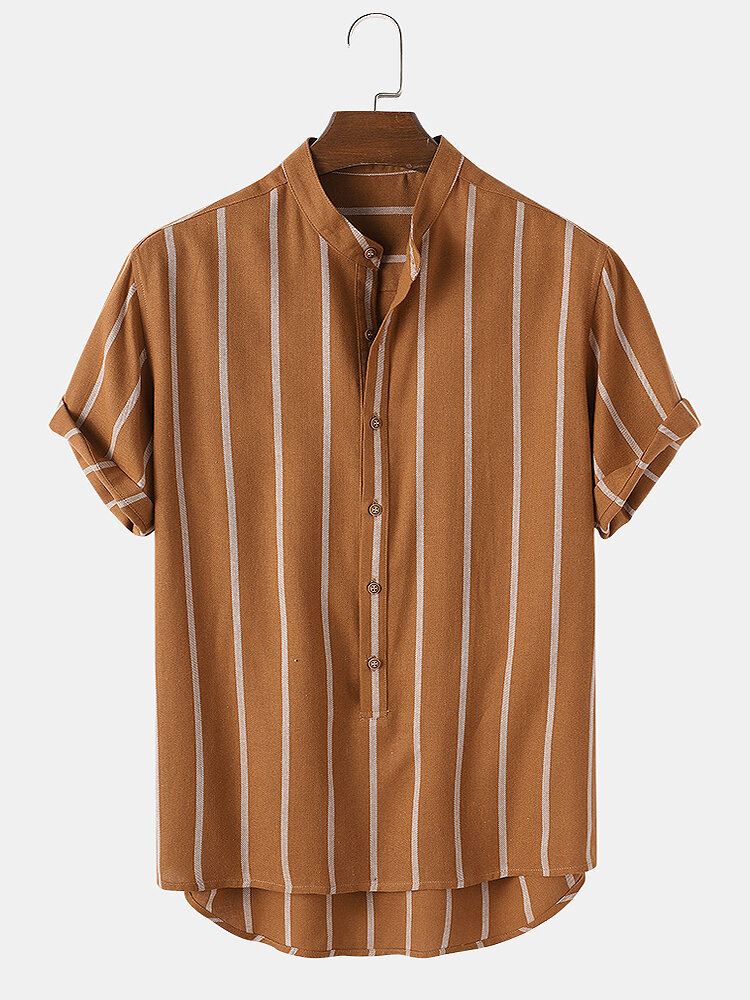 Miesten Vintage-raidalliset Mukavat Rento Henley-paidat