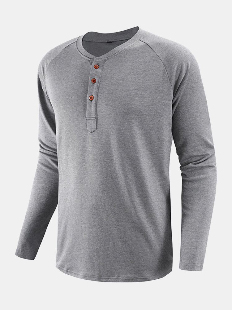 Miesten Yksiväriset Puolinappipuuvillaiset Rento Raglan-hihaiset Henley-paidat