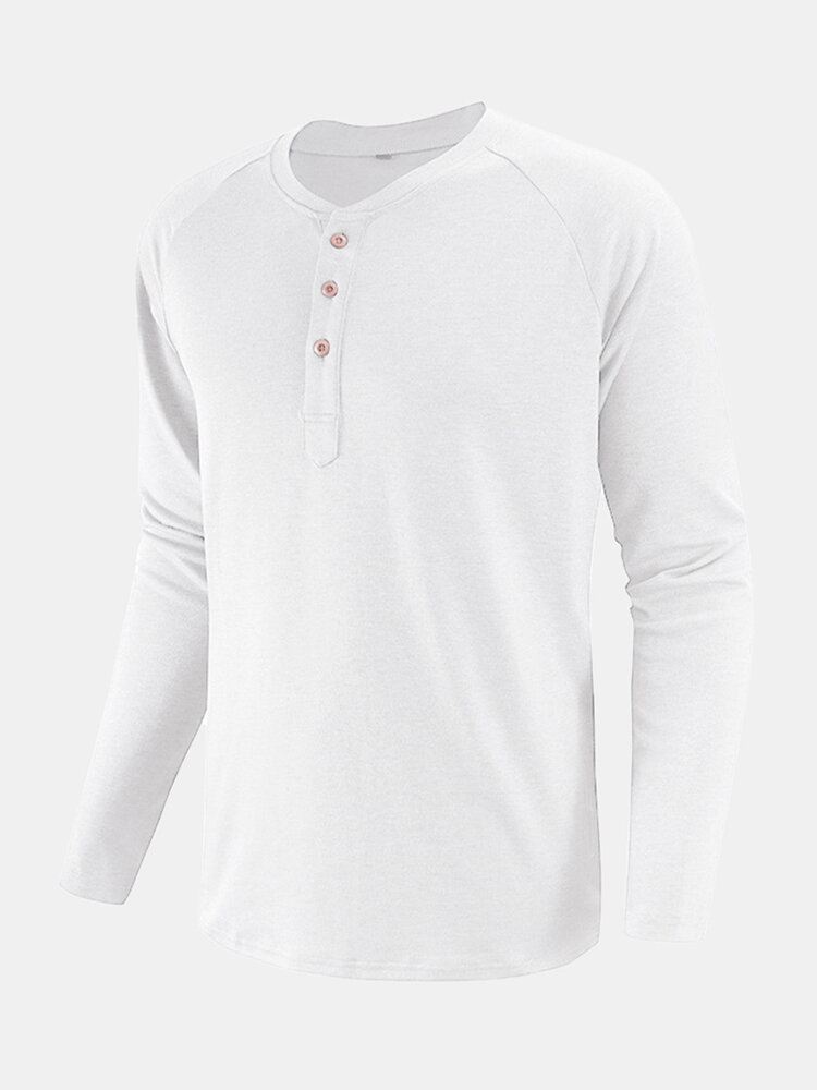 Miesten Yksiväriset Puolinappipuuvillaiset Rento Raglan-hihaiset Henley-paidat