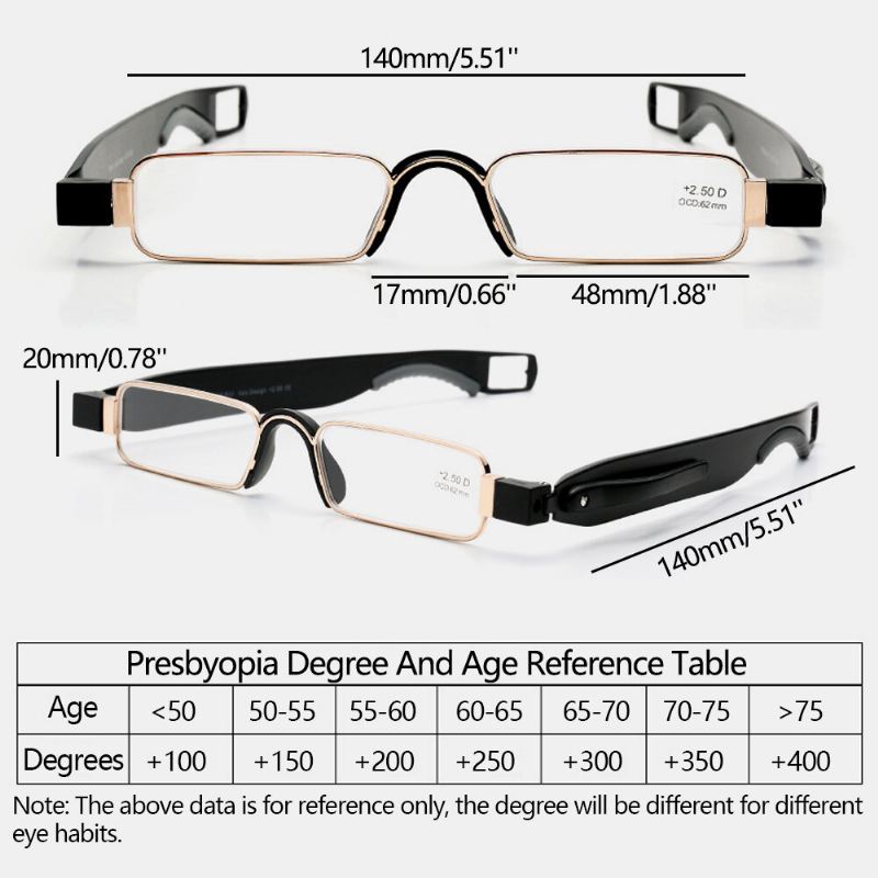 Unisex Kannettavat Ultrakevyet 360 Astetta Kääntyvät Taitettavat Lukulasit Presbyopia Lasit