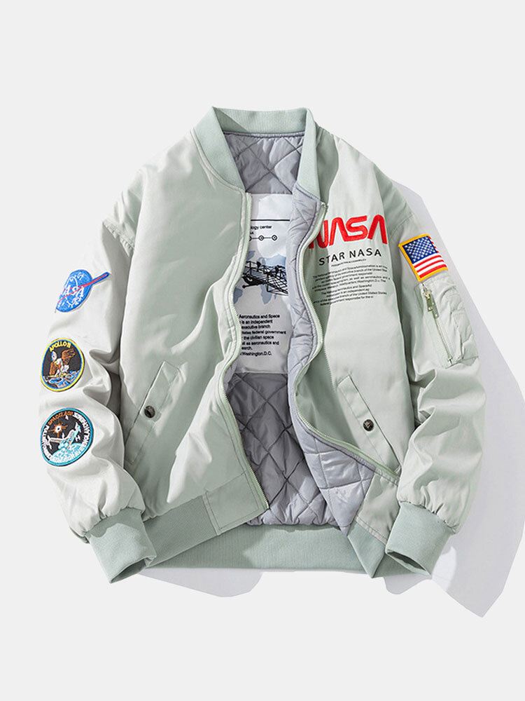 Miesten Astronaut Nasa Letter Ikoni Kuvio Baseball Kaulus Vetoketjutaskut Rento Takit