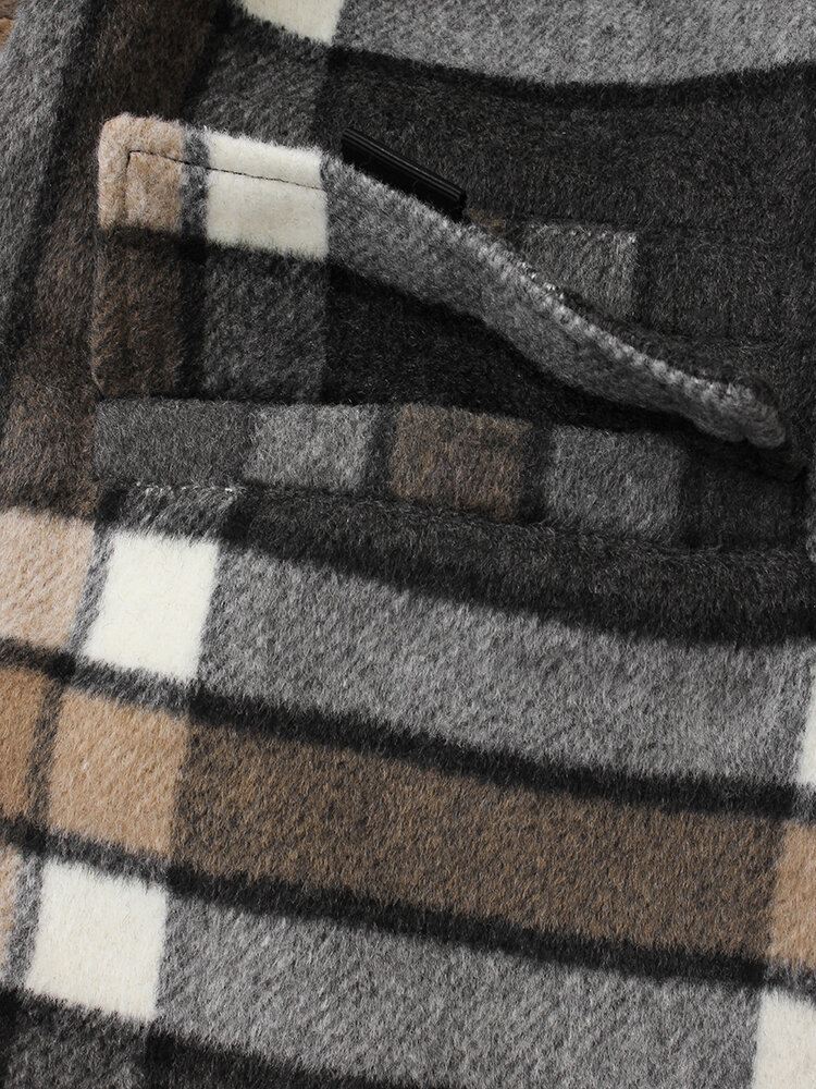 Miesten Design Ruudullinen Paksu Pitkähihainen Lämmin Duffle Takki Taskulla