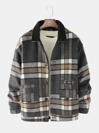 Miesten Design Ruudullinen Paksu Pitkähihainen Lämmin Duffle Takki Taskulla