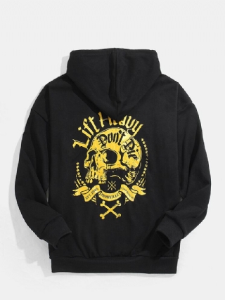 Miesten Design Skull Takaisin Print Kangaroo Pocket Mustat Hupparit