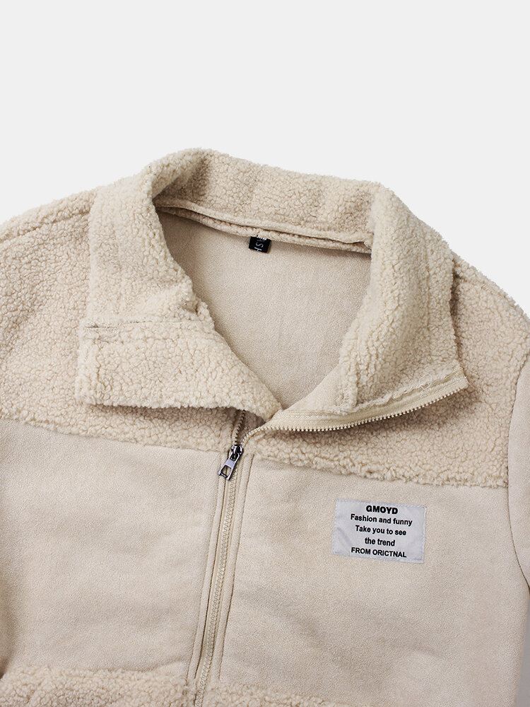 Miesten Etikettipatchwork Tekomokkanahka Sherpa Lämmin Pitkähihainen Takki