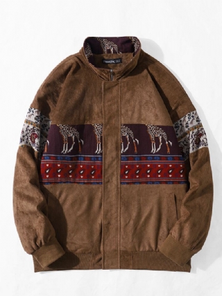 Miesten Etniset Eläimet Paisley Print Patchwork Vetoketju Faux Mokkatakit