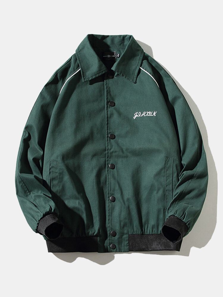 Miesten Pääkallokuvio Takaisin Print Raglan Sleeve Lapel Puuvillainen Vapaa-ajan Takki