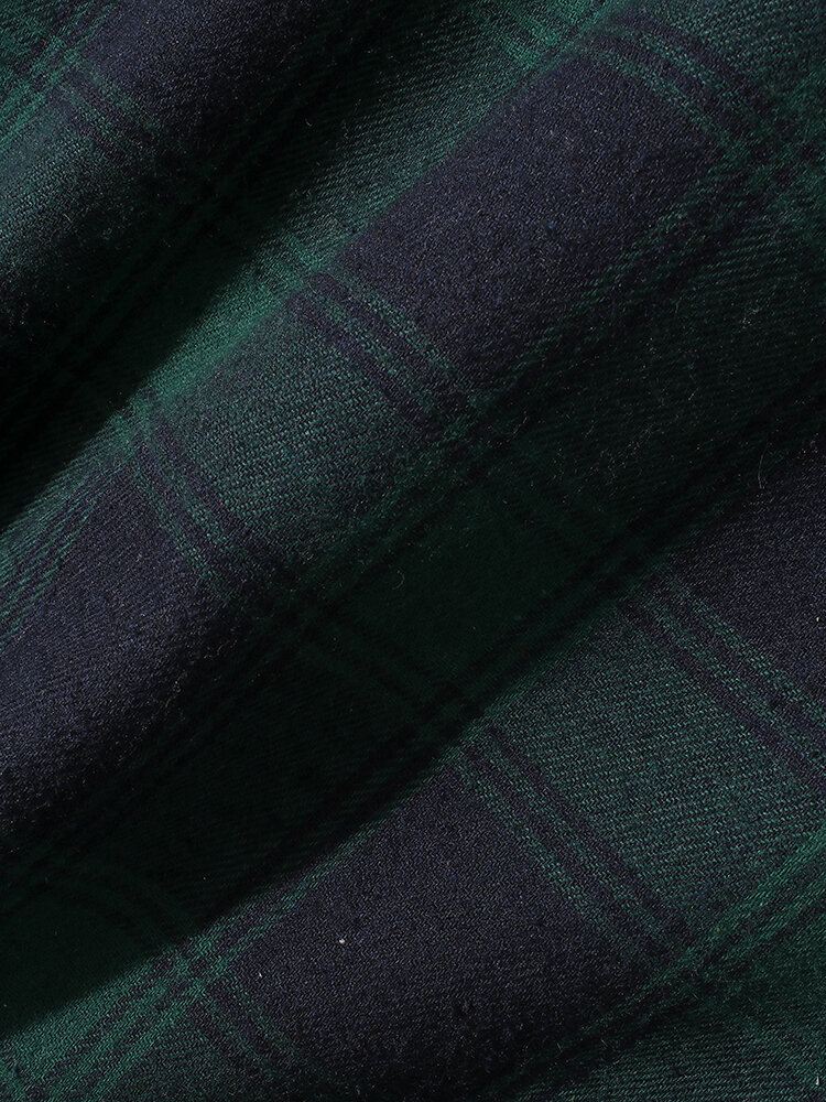 Miesten Patchwork-ruudullinen Lämmin Fleecevuorattu Pitkähihainen Hupullinen Takki