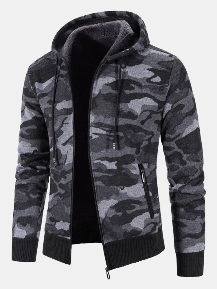 Miesten Puuvilla Camo Painettu Pehmo Vuorattu Vetoketju Viistot Taskut Takit