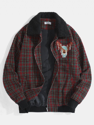 Miesten Sarjakuva Elk Graphics Vintage Plaid Borg-kaulustakki Taskulla