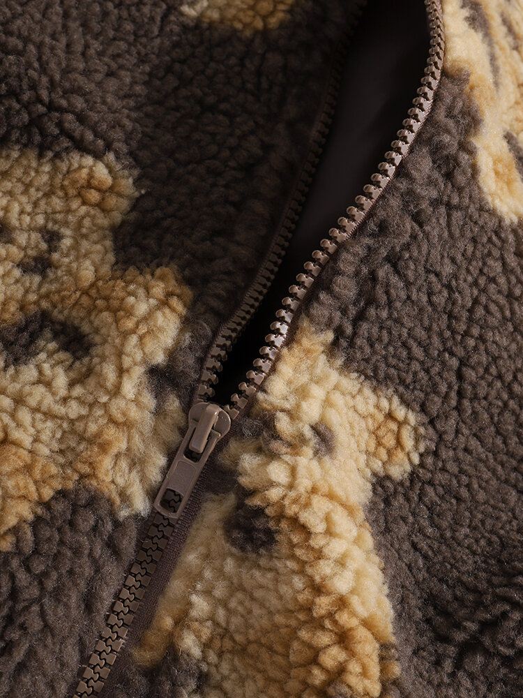 Miesten Söpö Nukkekarhukuvioinen Viisto Tasku Pitkähihainen Lämmin Pehmotakki