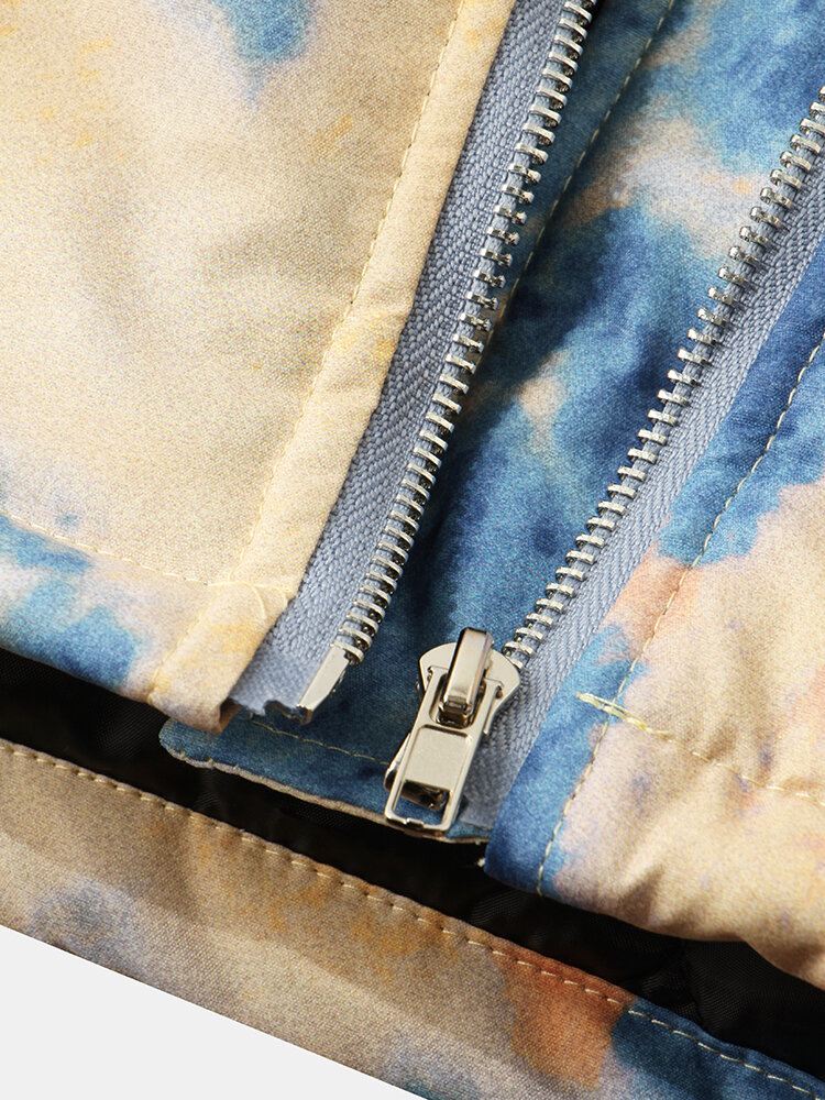 Miesten Solmio Värjätty Kaksinkertainen Läpällinen Tasku Vetoketjulla Paksu Löysä Hupullinen Takki