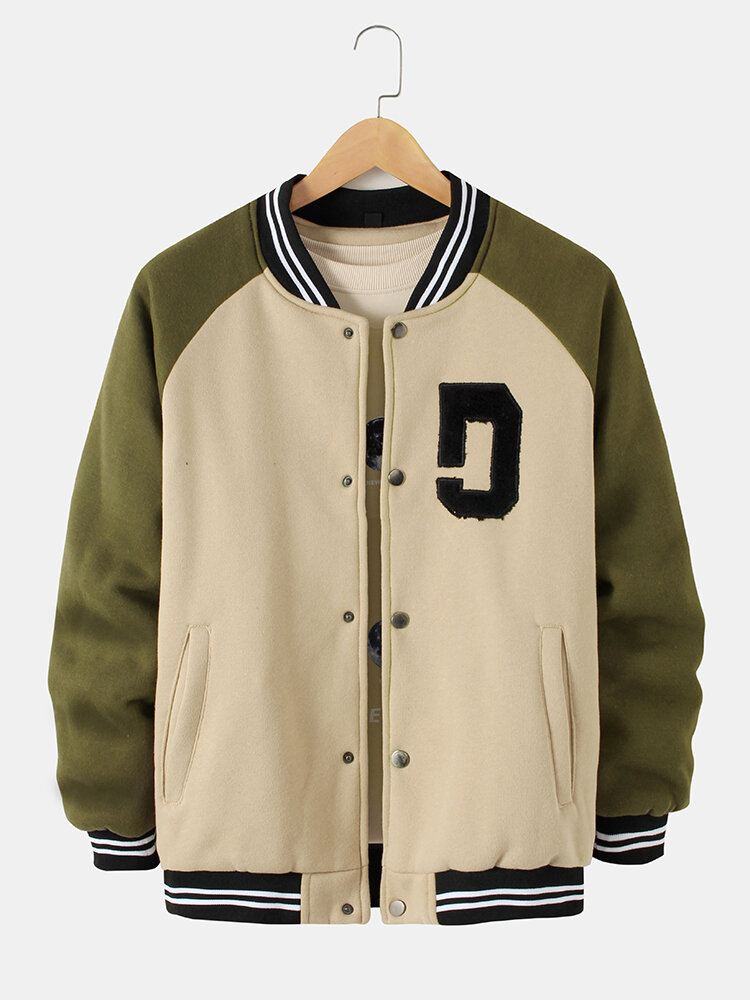 Miesten Vintage Paksu Raglan-hihainen Nappi Rento Löysä Varsity-takki
