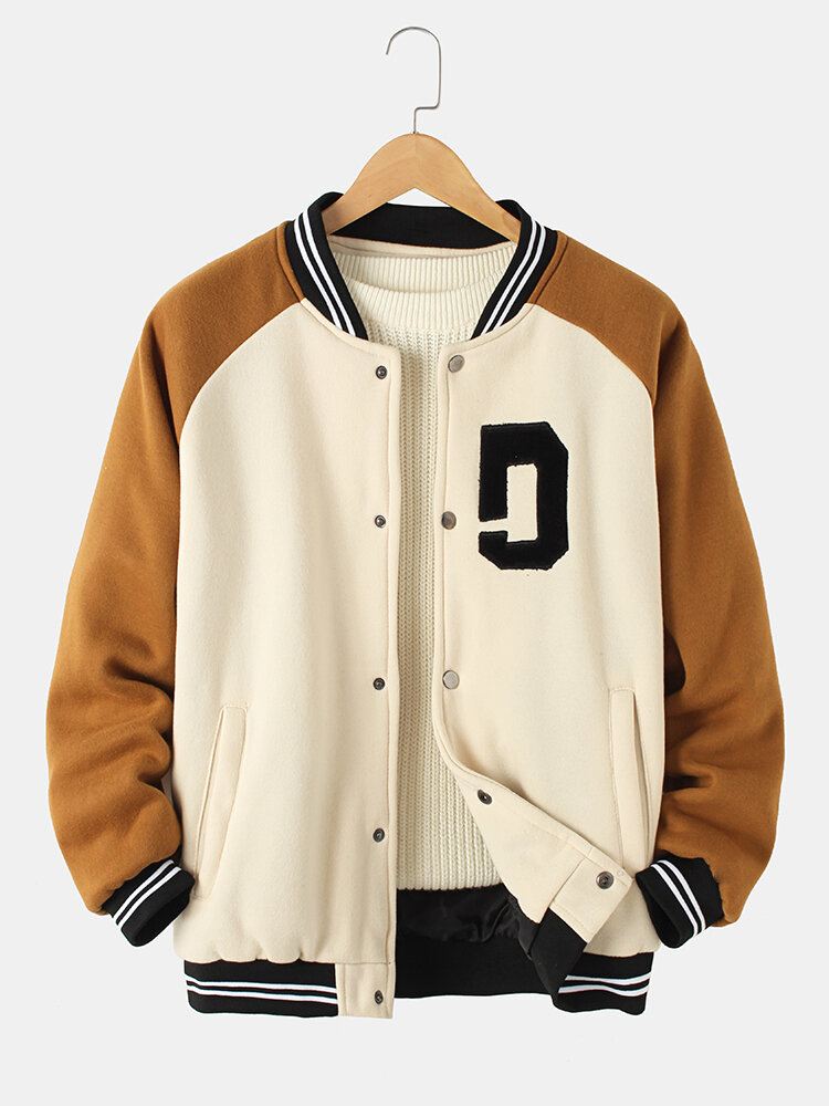Miesten Vintage Paksu Raglan-hihainen Nappi Rento Löysä Varsity-takki