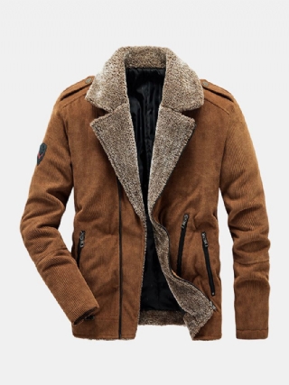 Miesten Vintage Vakosametti Yksivärinen Paksu Fleece Käänne Rento Lämmin Takki