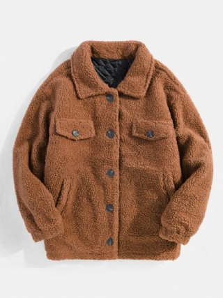 Miesten Yksivärinen Lämmin Fleece Pitkähihainen Pehmotakki