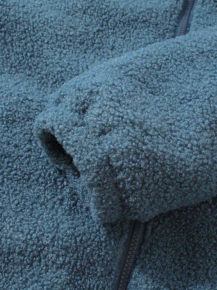 Miesten Yksivärinen Viisto Tasku Vetoketju Lämmin Shearling Yksinkertainen Hupullinen Takki