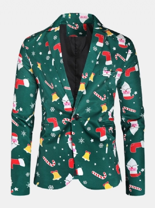 Miesten Allover Christmas Element Print-puuvillainen Yksirivinen Tyylikäs Bleiseri
