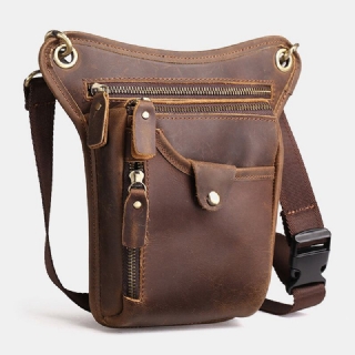 Miesten Retro Aito Nahka Monitaskuinen Vyötärölaukku Outdoor Sport 6.5 Tuuman Puhelinlaukku Vetoketjullinen Crossbody Laukut Olkalaukku
