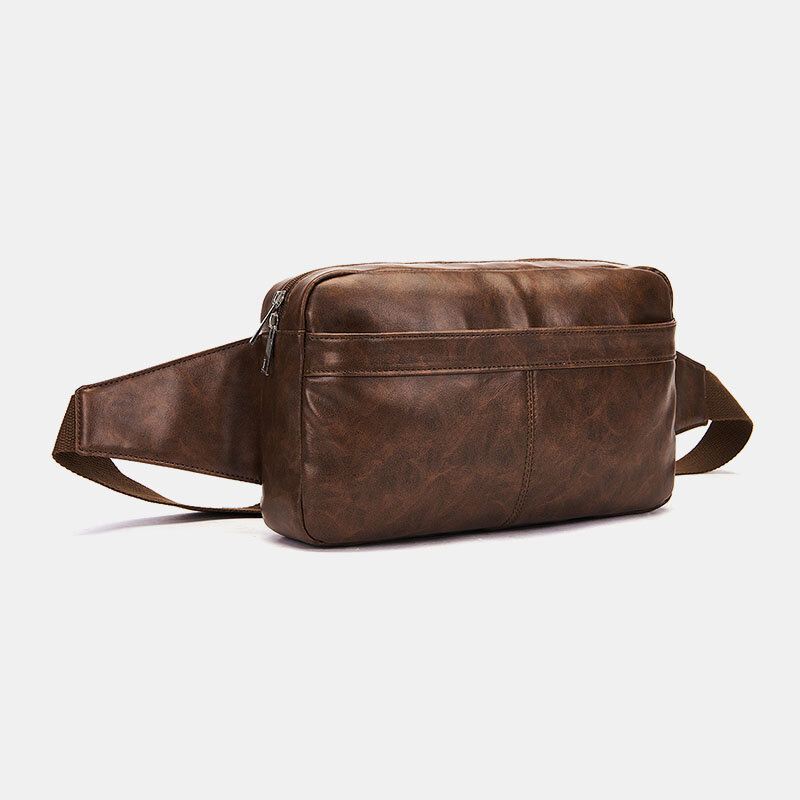 Miesten Yksivärinen Monitaskuinen Iso Vyölaukku Pehmeä Nahkainen Rintalaukku Crossbody-laukku