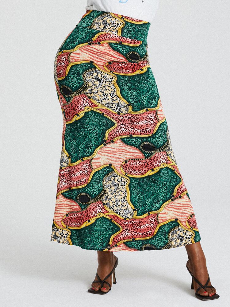 Afrikkalainen Tyyli Etninen Print Pakarat Korkea Vyötärö Bodycon Pitkä Hame
