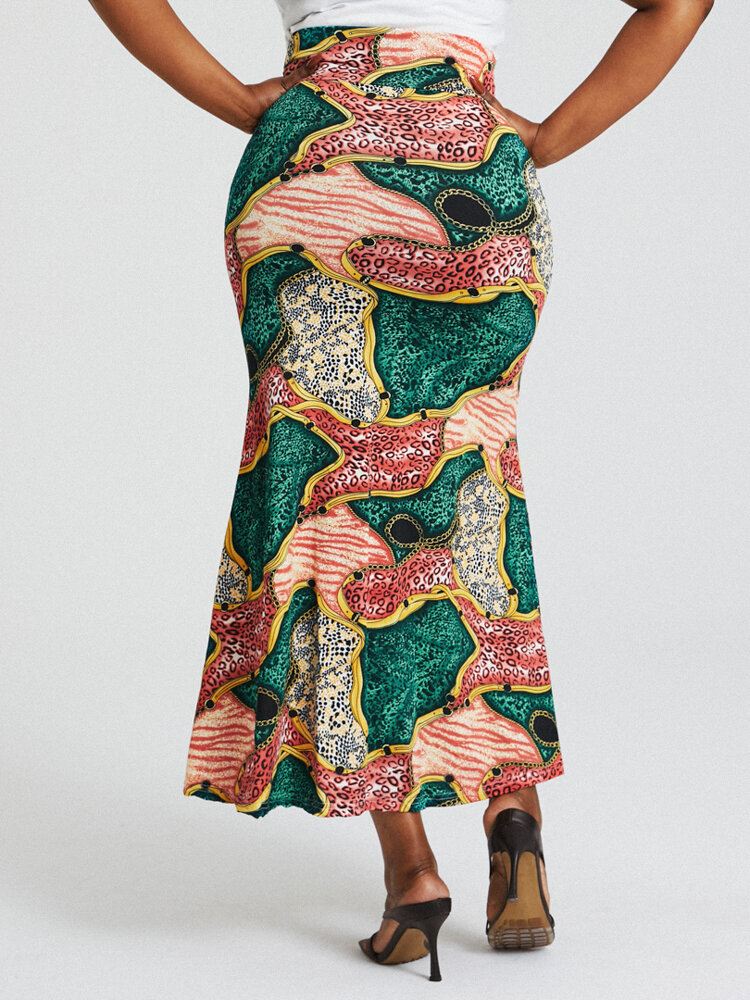 Afrikkalainen Tyyli Etninen Print Pakarat Korkea Vyötärö Bodycon Pitkä Hame