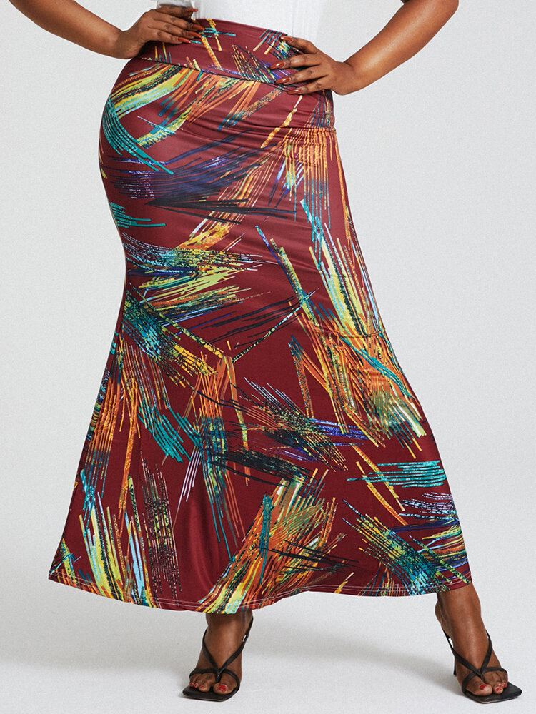 Afrikkalainen Tyyli Etninen Print Pakarat Korkea Vyötärö Bodycon Pitkä Hame