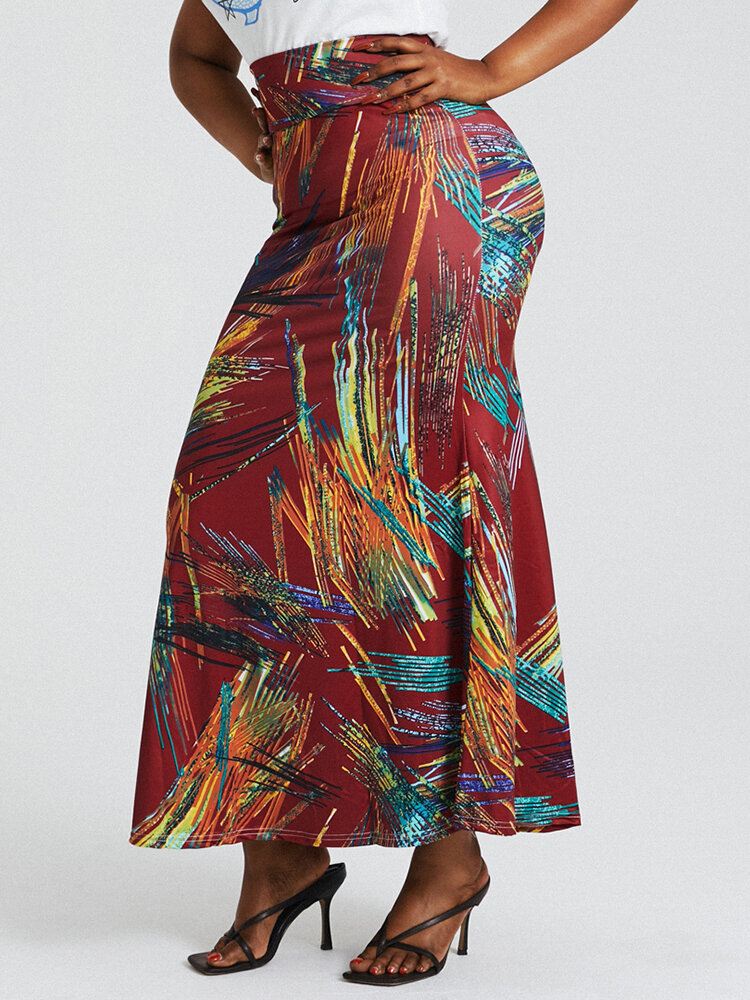 Afrikkalainen Tyyli Etninen Print Pakarat Korkea Vyötärö Bodycon Pitkä Hame