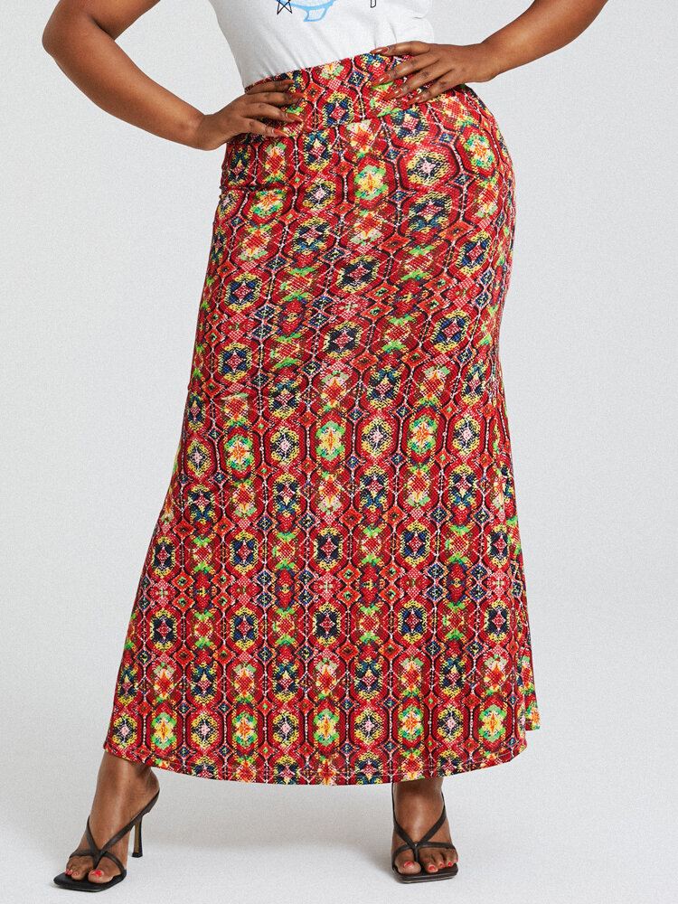 Afrikkalainen Tyyli Etninen Print Pakarat Korkea Vyötärö Bodycon Pitkä Hame
