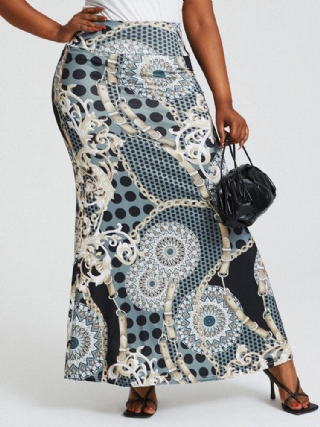 Bohemia Ethnic Print High Waist Bodycon Vintage Pitkä Hame