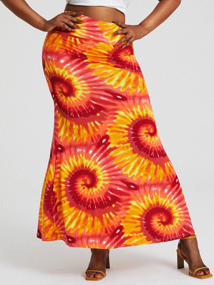 Bohemia Tie Dye Print Korkea Vyötärö Pakarat Bodycon Pitkä Hame