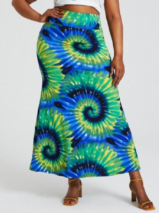 Bohemia Tie Dye Print Korkea Vyötärö Pakarat Bodycon Pitkä Hame