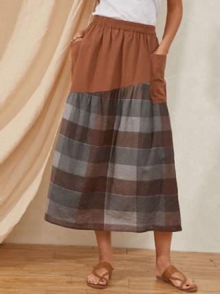 Ruudullinen Patchwork Pocket-pitkä Vapaa-ajan Hame
