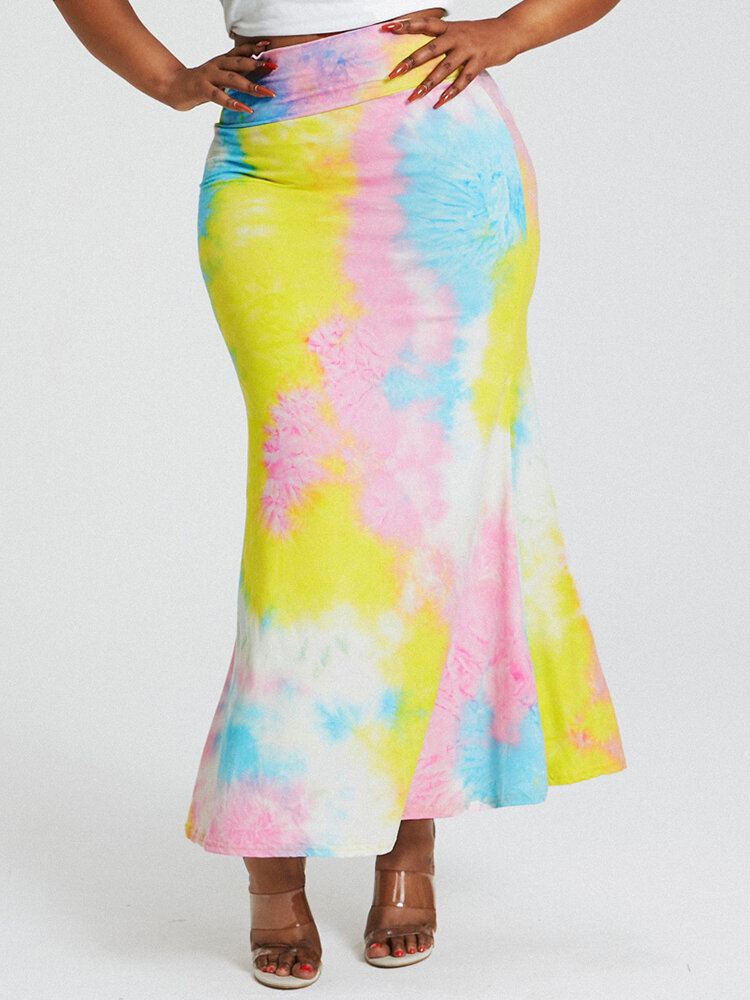 Tieväripainatus Korkeavyötäröiset Pakarat Bodycon Pitkä Hame