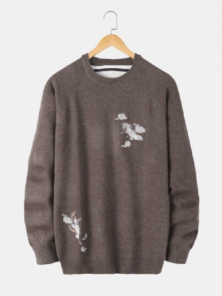 Miesten Chinoiserie Crane Brodeerattu Raglan Sleeve Lämpimät Neulepuserot