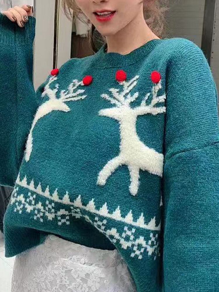 Naisten Jouluiset Elk Patch-neulotut Pyöreät Neuleet
