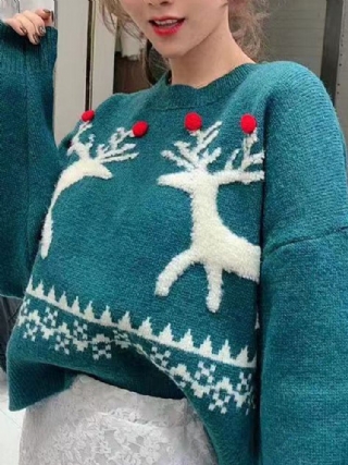 Naisten Jouluiset Elk Patch-neulotut Pyöreät Neuleet