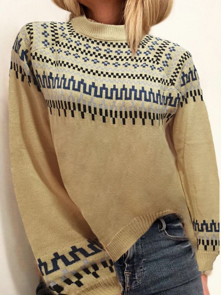Naisten Vintage Jacquard-printti Puolikaulus Rento Villapaita Neulottu
