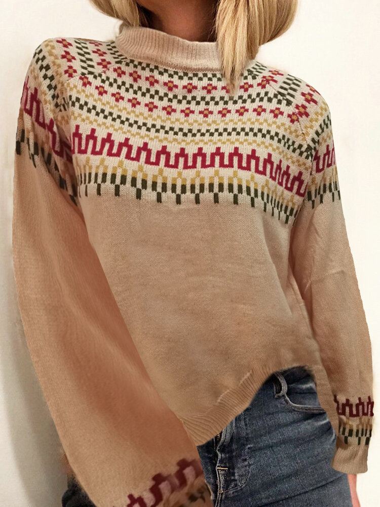 Naisten Vintage Jacquard-printti Puolikaulus Rento Villapaita Neulottu