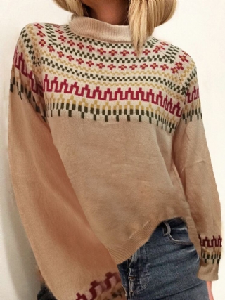 Naisten Vintage Jacquard-printti Puolikaulus Rento Villapaita Neulottu