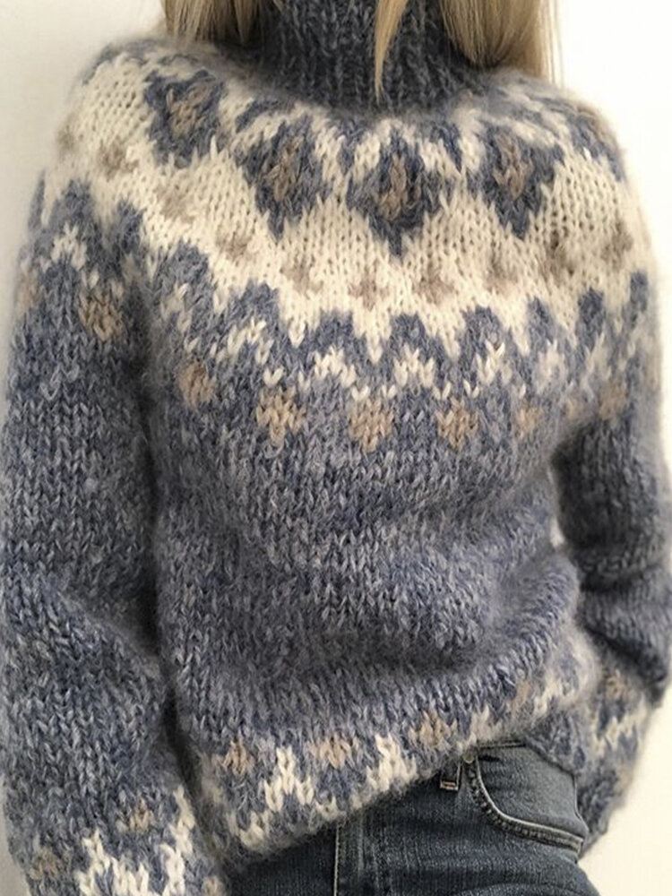 Naisten Vintage-kuvioinen Neulottu Raglan Sleeve Rento Villapaita
